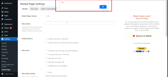 6. You will observe that the payload successfully got stored into the database and when you are triggering the same functionality and take mouse over “ Menu Name “ Input Field at that time JavaScript payload is executing successfully and we are getting a pop-up.