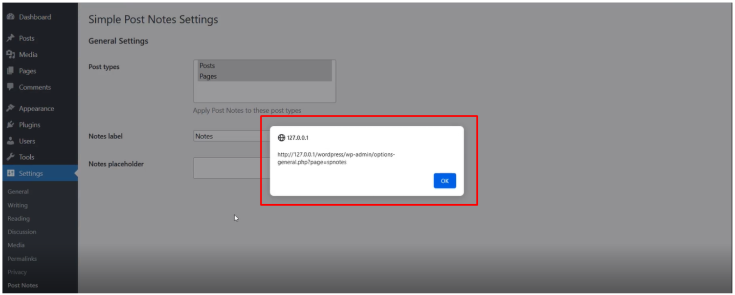 You will observe that the payload successfully got stored into the database. When you visit the Post Notes page again you will see that payload is executing successfully and we are getting a pop-up.